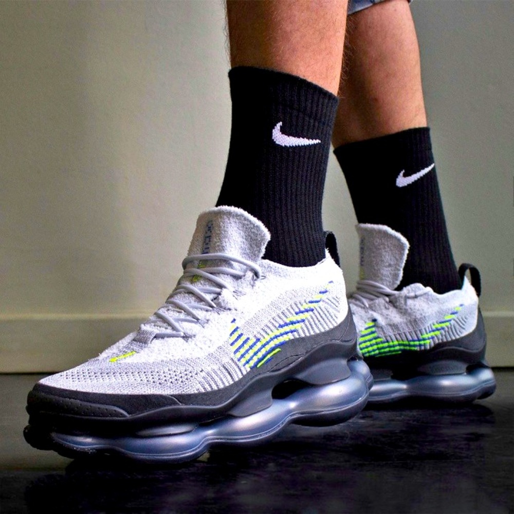 Size 10.5 -  Nike Air Max Scorpion Flyknit Low Wolf Grey Volt